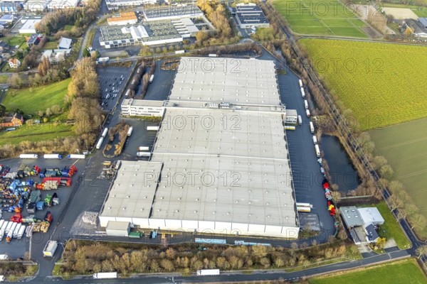 Aerial view southern extension of Rhynern industrial estate in Hamm, Ruhr area, North Rhine-Westphalia, Germany, DE, Europe, commercial enterprises, commercial area, commercial park, commercial location, commercial use, Hamm, industrial area, industrial building, industrial location, aerial photograph, aerial photography, aerial photography, aerial photography, Rhine-Ruhr metropolitan region, Oberster Kamp, overview, bird's-eye view, bird's-eye view, overview
