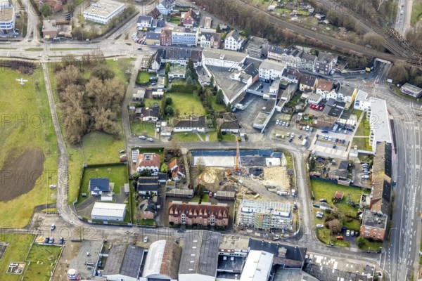 Aerial view construction site new building Seeburger Straße in Hamm, Ruhr area, North Rhine-Westphalia, Germany, construction work, construction area, construction site, building plots, construction project, construction site, DE, Europe, property tax, Hamm, real estate, aerial view, aerial photograph, aerial photography, aerial photography, Rhine-Ruhr metropolitan region, new building, overview, bird's eye view, residential complex, living and living, residential area, residential buildings, residential quality, residential neighbourhood, housing estate, birds-eyes view, overview