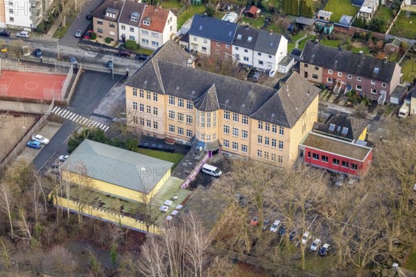 Aerial view of Matthias-Claudius-Schule, Hamm, Ruhr area, North Rhine-Westphalia, Germany, education, educational institution, DE, Europe, business park, industrial area, educational institute, Lessingstraße, aerial view, aerial photograph, aerial photography, aerial photography, Rhine-Ruhr metropolitan region, OGS, open all-day school, school, overview, bird's-eye view, overview