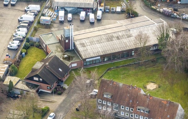 Aerial view Nettebrock Tischlerei Schumannstraße in Hamm, Ruhr area, North Rhine-Westphalia, Germany, DE, railway wagons, Europe, commercial enterprises, commercial area, commercial park, commercial location, commercial use, Hamm, industrial area, industrial building, industrial location, aerial view, aerial photograph, aerial photography, aerial photography, aerial photography, Rhine-Ruhr metropolitan region, overview, bird's eye view, birds-eyes view, overview