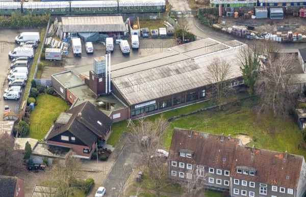 Aerial view Nettebrock Tischlerei Schumannstraße in Hamm, Ruhr area, North Rhine-Westphalia, Germany, DE, railway wagons, Europe, commercial enterprises, commercial area, commercial park, commercial location, commercial use, Hamm, industrial area, industrial building, industrial location, aerial view, aerial photograph, aerial photography, aerial photography, aerial photography, Rhine-Ruhr metropolitan region, overview, bird's eye view, birds-eyes view, overview