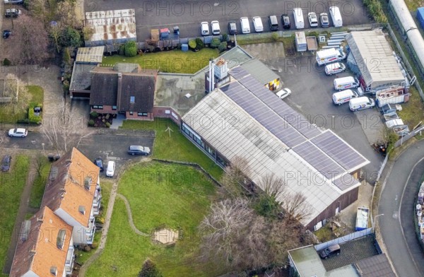 Aerial view Nettebrock Tischlerei Schumannstraße in Hamm, Ruhr area, North Rhine-Westphalia, Germany, DE, railway wagons, Europe, commercial enterprises, commercial area, commercial park, commercial location, commercial use, Hamm, industrial area, industrial building, industrial location, aerial view, aerial photograph, aerial photography, aerial photography, aerial photography, Rhine-Ruhr metropolitan region, overview, bird's eye view, birds-eyes view, overview