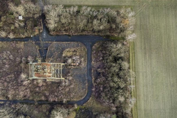 Aerial view Radbod colliery shaft 6, sinking tower field Donar farm Kurrick on Nordicker Straße in Ascheberg on the outskirts of Hamm, Ruhr area, North Rhine-Westphalia, Germany, DE, Europe, Hamm, aerial view, aerial photograph, aerial photography, aerial photography, Rhine-Ruhr metropolitan region, overview, bird's-eye view, overview