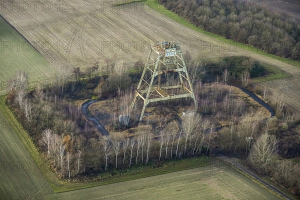 Aerial view Radbod colliery shaft 6, sinking tower field Donar farm Kurrick on Nordicker Straße in Ascheberg on the outskirts of Hamm, Ruhr area, North Rhine-Westphalia, Germany, DE, Europe, Hamm, aerial view, aerial photograph, aerial photography, aerial photography, Rhine-Ruhr metropolitan region, overview, bird's-eye view, overview