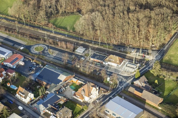 Aerial view Hamm-Bockum-Hövel railway station in Hamm, Ruhr area, North Rhine-Westphalia, Germany, railway tracks, railway station, DE, Deutsche Bahn AG, Europe, railway tracks, Hamm, aerial view, aerial photograph, aerial photography, aerial photography, Rhine-Ruhr metropolitan region, overview, bird's-eye view, bird's-eye view, overview