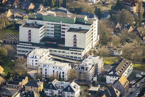 Aerial view St. Josef-Krankenhaus Hamm-Bockum-Hövel in Hamm, Ruhr area, North Rhine-Westphalia, Germany, DE, Europe, healthcare, Hamm, hospital, clinic, clinic centre, hospital, aerial view, aerial photograph, aerial photography, aerial photography, medical facility, medical aid, Rhine-Ruhr metropolitan region, emergency service, overview, bird's-eye view, overview, medical care