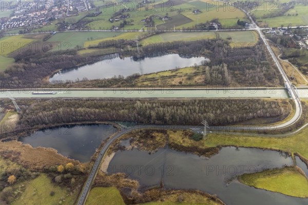 Aerial view of the nature reserve Am Tibaum, River Lippe Meander and Datteln-Hamm Canal, Hamm, Ruhr area, North Rhine-Westphalia, Germany, DE, Europe, landscape, aerial view, aerial photography, aerial photography, aerial photography, Rhine-Ruhr metropolitan region, nature reserve, overview, bird's-eye view, overview