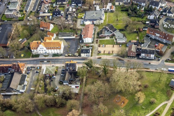 Aerial view, town hall Bürgeramt Pelkum in Hamm, Ruhr area, North Rhine-Westphalia, Germany, authority, DE, Europe, Hamm, aerial view, aerial photography, aerial photography, Rhine-Ruhr metropolitan region, town hall, overview, bird's-eye view, overview