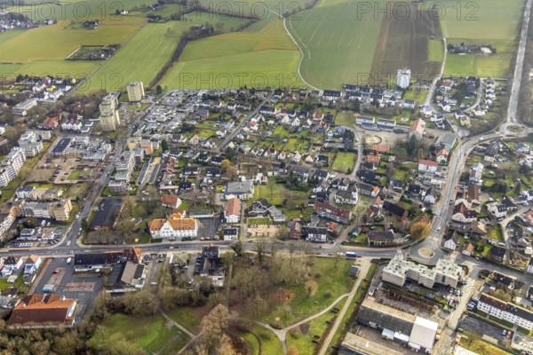 Aerial view, town view and town hall Bürgeramt Pelkum in Hamm, Ruhr area, North Rhine-Westphalia, Germany, authority, DE, Europe, Hamm, aerial view, aerial photography, aerial photography, Rhine-Ruhr metropolitan region, town hall, overview, bird's-eye view, overview
