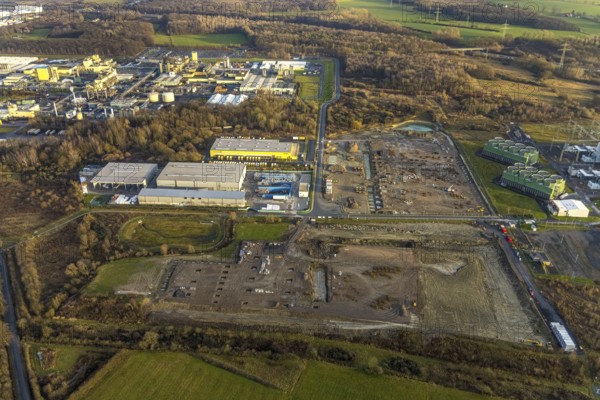 Aerial view construction site for Douglas distribution centre in the district Uentrop in Hamm, Ruhr area, North Rhine-Westphalia, Germany, DE, Europe, Hamm, aerial view, aerial photography, aerial photograph, aerial photography, Rhine-Ruhr metropolitan region, overview, bird's-eye view, overview