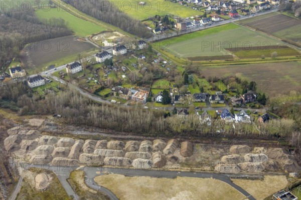 Aerial view sand hill at Ost colliery and construction site in Goerallee in Hamm, Ruhr area, North Rhine-Westphalia, Germany, construction work, construction area, construction site, building site, construction project, construction site, DE, Europe, Hamm, aerial view, aerial photograph, aerial photography, aerial photography, Rhine-Ruhr metropolitan region, new building, overview, bird's eye view, bird's eye view, overview