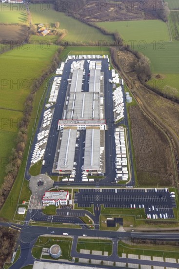 Aerial view DPD Hamm with DPD depot 0159 in Hamm, Ruhr area, North Rhine-Westphalia, Germany, DE, Europe, freight transport, Hamm, logistics, logistics service, logistics service provider, logistics provider, logistics centre, aerial view, aerial photograph, aerial photography, aerial photography, Rhine-Ruhr metropolitan region, Osterbönener Weg, parcel centre, freight forwarding, overview, shipping service, bird's eye view, bird's eye view, overview