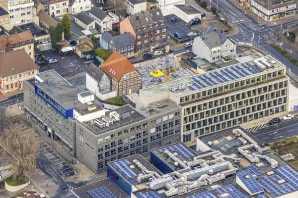 Aerial photo construction site Widumstraße with demolition for new WA office building, Westfälischer Anzeiger, Radio Lippewelle Hamm in Hamm, Ruhr area, North Rhine-Westphalia, Germany, demolition work, construction work, construction, construction area, construction site, construction site, construction project, construction site, DE, Europe, commercial enterprises, commercial area, commercial park, commercial location, commercial use, Hamm, industrial area, industrial building, industrial location, aerial view, aerial photography, aerial photography, aerial photography, metropolitan region Rhine-Ruhr, new building, photovoltaic, photovoltaic plant, solar, solar plant, solar energy, solar energy, Stadtanzeiger Hamm, overview, bird's-eye view, newspaper publisher, birds-eyes view, overview
