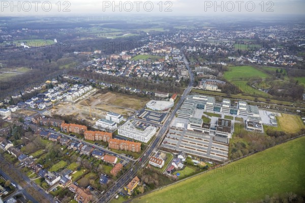 Paracelsuspark development area with innovation centre and new residential buildings, SCI:Q Science Quarter Hamm, Bad Hamm, Hamm, Ruhr area, North Rhine-Westphalia, Germany, education, educational institution, DE, Europe, business park, property tax, real estate, industrial area, aerial view, aerial photography, aerial photography, Marker Allee, Rhine-Ruhr metropolitan region, Paracelsuspark, Science Quarter Hamm, Techpark, overview, university, bird's-eye view, science quarter, residential area, living and living, residential area, residential buildings, residential quality, residential quarter, residential estate, birds-eyes view, overview