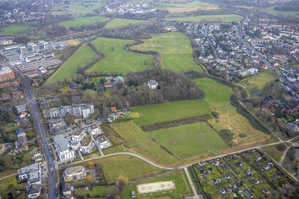 Aerial photo Haus Kentrop tree felling in the landscape conservation area in Hamm, Ruhr area, North Rhine-Westphalia, Germany, trees, DE, Europe, Hamm, manor house, landscape conservation area, aerial photograph, aerial photography, aerial photography, Rhine-Ruhr metropolitan region, overview, bird's eye view, forest damage, birds-eyes view, overview