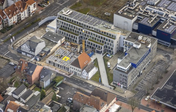 Aerial photo construction site Widumstraße with demolition for new WA office building, Westfälischer Anzeiger, Radio Lippewelle Hamm in Hamm, Ruhr area, North Rhine-Westphalia, Germany, demolition work, construction work, construction, construction area, construction site, construction site, construction project, construction site, DE, Europe, commercial enterprises, commercial area, commercial area, commercial location, commercial use, Hamm, industrial building, industrial location, aerial view, aerial photography, aerial photography, aerial photography, metropolitan region Rhine-Ruhr, new building, photovoltaic, photovoltaic plant, solar, solar plant, solar energy, solar energy, Stadtanzeiger Hamm, overview, bird's-eye view, newspaper publisher, birds-eyes view, overview