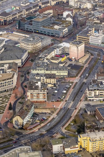 Aerial view city centre view commercial buildings Bahnhofstraße in Hamm, Ruhr area, North Rhine-Westphalia, Germany, federal road B63, City, DE, Europe, commercial buildings, Hamm, city centre, aerial view, aerial photograph, aerial photography, aerial photography, Rhine-Ruhr metropolitan region, city centre, overview, bird's eye view, bird's eye view, overview