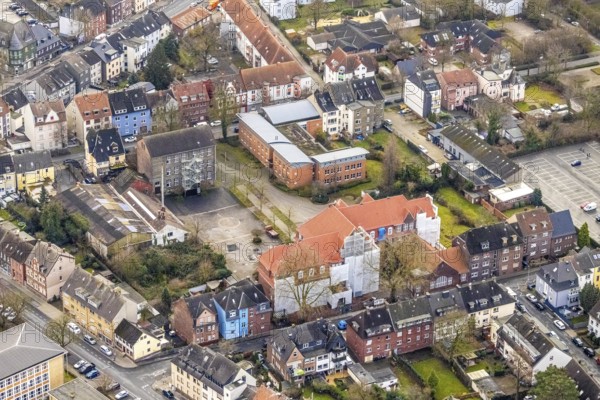 Aerial view Friedrich-List-Berufskolleg in Hamm, Ruhr area, North Rhine-Westphalia, Germany, construction site, education, educational institution, DE, Europe, business park, Hamm, industrial area, college school, Lange Straße, teaching institute, aerial view, aerial photograph, aerial photography, aerial photography, Rhine-Ruhr metropolitan region, renovation, refurbishment, school, Spichernstraße, overview, bird's-eye view, bird's-eye view, overview