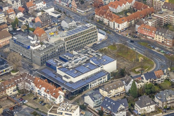 Aerial view construction site Widumstraße with demolition for new WA office building, Westfälischer Anzeiger, Radio Lippewelle Hamm and CinemaxX cinema in Hamm, Ruhr area, North Rhine-Westphalia, Germany, demolition work, construction work, construction, construction area, building site, building plots, construction project, construction site, DE, Europe, commercial enterprises, commercial area, commercial park, commercial location, commercial use, Hamm, industrial area, industrial building, industrial location, cinema, aerial view, aerial photography, aerial photography, aerial photography, Rhine-Ruhr metropolitan region, new building, photovoltaic, photovoltaic plant, solar, solar plant, solar energy, solar energy, Stadtanzeiger Hamm, overview, bird's-eye view, newspaper publisher, birds-eyes view, overview