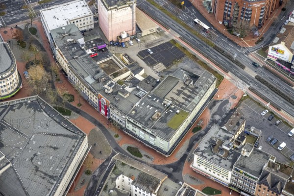 Aerial view city centre view commercial buildings Bahnhofstraße in Hamm, Ruhr area, North Rhine-Westphalia, Germany, federal road B63, City, DE, Europe, commercial buildings, Hamm, city centre, aerial view, aerial photograph, aerial photography, aerial photography, Rhine-Ruhr metropolitan region, city centre, overview, bird's eye view, bird's eye view, overview