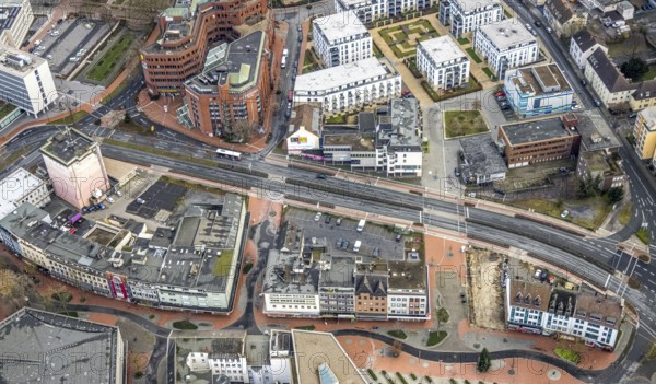 Aerial view city centre view commercial buildings Bahnhofstraße in Hamm, Ruhr area, North Rhine-Westphalia, Germany, federal road B63, City, DE, Europe, commercial buildings, Hamm, city centre, aerial view, aerial photograph, aerial photography, aerial photography, Rhine-Ruhr metropolitan region, city centre, overview, bird's eye view, bird's eye view, overview