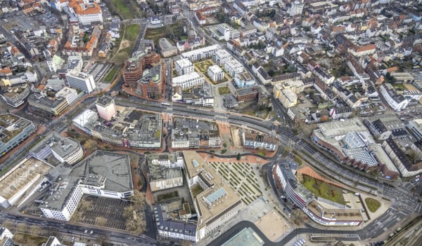 Aerial view city centre view commercial buildings Bahnhofstraße in Hamm, Ruhr area, North Rhine-Westphalia, Germany, federal road B63, City, DE, Europe, commercial buildings, Hamm, city centre, aerial view, aerial photograph, aerial photography, aerial photography, Rhine-Ruhr metropolitan region, city centre, overview, bird's eye view, bird's eye view, overview
