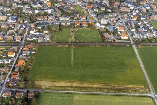 Aerial view open space between Telemannstraße and Verdistraße in Hamm, Ruhr area, North Rhine-Westphalia, Germany, DE, Europe, Hamm, aerial view, aerial photograph, aerial photography, aerial photography, Rhine-Ruhr metropolitan region, overview, bird's-eye view, meadows and fields, birds-eyes view, overview