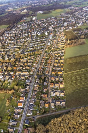 Aerial view residential area at Heideweg in Westtünnen in Hamm, Ruhr area, North Rhine-Westphalia, Germany, DE, Europe, property tax, Hamm, real estate, aerial view, aerial photograph, aerial photography, aerial photography, Rhine-Ruhr metropolitan region, overview, bird's-eye view, housing estate, residential area, residential buildings, residential quality, residential neighbourhood, housing estate, birds-eyes view, overview
