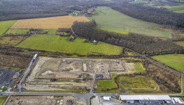 Aerial view construction site for Douglas distribution centre in the district Uentrop in Hamm, Ruhr area, North Rhine-Westphalia, Germany, DE, Europe, Hamm, aerial view, aerial photography, aerial photograph, aerial photography, Rhine-Ruhr metropolitan region, overview, bird's-eye view, overview