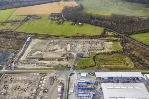 Aerial view construction site for Douglas distribution centre in the district Uentrop in Hamm, Ruhr area, North Rhine-Westphalia, Germany, DE, Europe, Hamm, aerial view, aerial photography, aerial photograph, aerial photography, Rhine-Ruhr metropolitan region, overview, bird's-eye view, overview