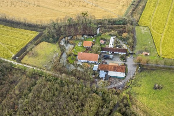 Aerial view Brauhof Wilshaus in Hamm, Ruhr area, North Rhine-Westphalia, Germany, excursion destination, Baumstraße, DE, Europe, half-timbered houses, Hamm, aerial view, aerial photograph, aerial photography, aerial photography, Rhine-Ruhr metropolitan region, overview, bird's eye view, birds-eyes view, overview