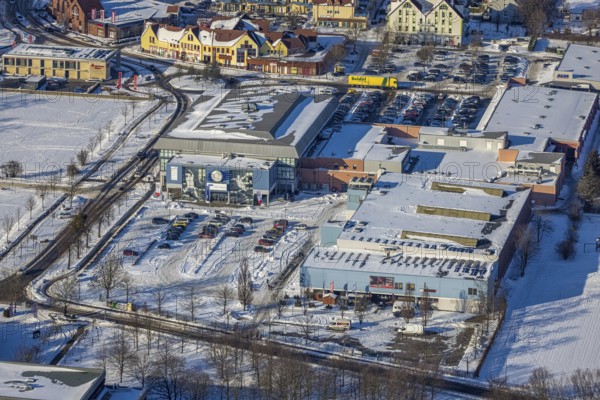 Aerial view, Westpress-Arena, ice rink, winter, snow, Uentrop, Hamm, Ruhr area, North Rhine-Westphalia, Germany, DE, Europe, aerial view, aerial photography, aerial photography, overview, bird's-eye view, birds-eyes, view, overview, gymnastics, school sports, ball sports, fitness, sports, exercise, ice sports, ice hockey, skating, leisure, bowling, fun