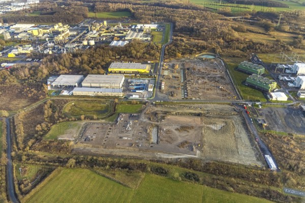 Aerial view construction site for Douglas distribution centre in the district Uentrop in Hamm, Ruhr area, North Rhine-Westphalia, Germany, DE, Europe, Hamm, aerial view, aerial photography, aerial photograph, aerial photography, Rhine-Ruhr metropolitan region, overview, bird's-eye view, overview