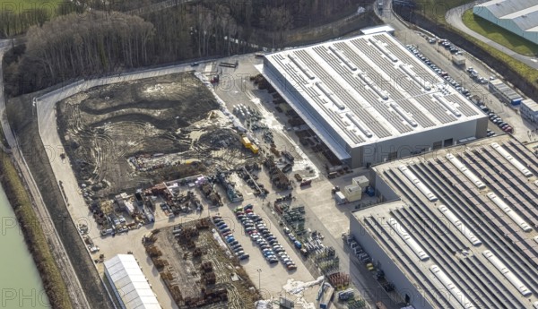 Aerial view, new halls at GOLDBECK Betonelemente GmbH Hamm, near plastics factory DuBay Polymer GmbH, DuPont Uentrop GmbH, Uentrop, Hamm, Ruhr area, North Rhine-Westphalia, Germany, DE, Europe, birds-eyes view, aerial view, aerial photography, aerial photography, overview, bird's eye view