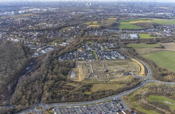 Aerial view, construction area Heimshof Ost at Sachsenring, new development area, Heessen, Hamm, Ruhr area, North Rhine-Westphalia, Germany, DE, Europe, birds-eyes view, aerial photography, aerial photography, overview, bird's eye view