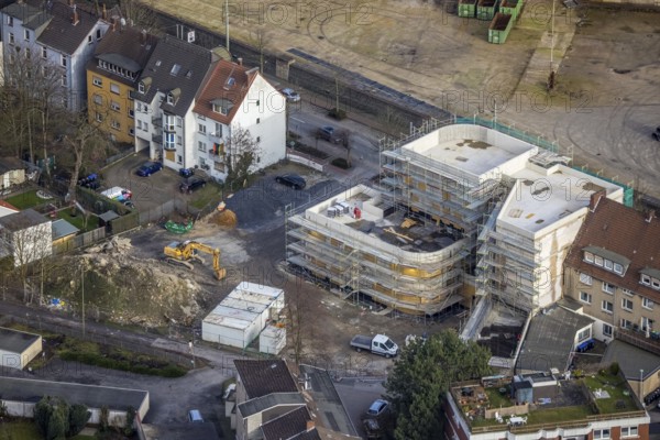 Aerial view, new community centre Wilhelmstraße, new building, centre, Hamm, Ruhr area, North Rhine-Westphalia, Germany, DE, Europe, birds-eyes view, aerial photography, aerial photography, overview, overview, bird's eye view