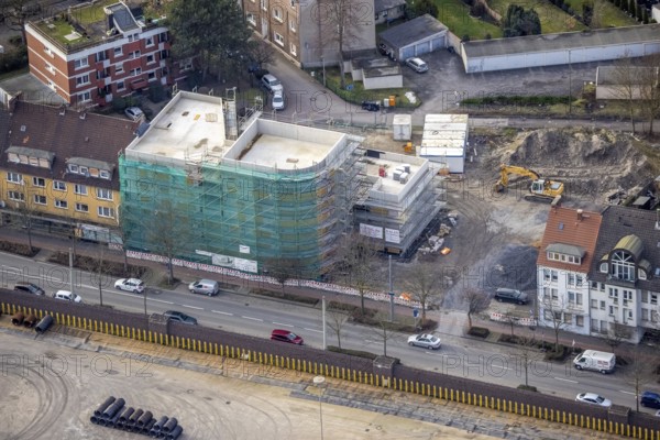 Aerial view, new community centre Wilhelmstraße, new building, centre, Hamm, Ruhr area, North Rhine-Westphalia, Germany, DE, Europe, birds-eyes view, aerial photography, aerial photography, overview, overview, bird's eye view