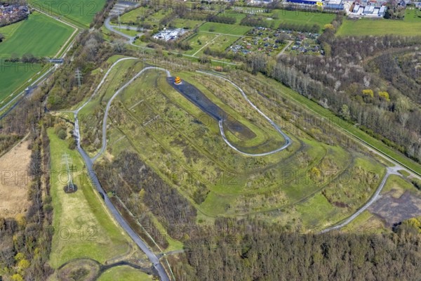 Aerial view, Humbert spoil tip with spoil tip sign, Herringen, Hamm, Ruhr area, North Rhine-Westphalia, Germany, spoil tip, DE, Europe, spoil tip, Humbert spoil tip, Kissinger Höhe 2, aerial view, aerial photography, aerial photography, overview, bird's-eye view, overview