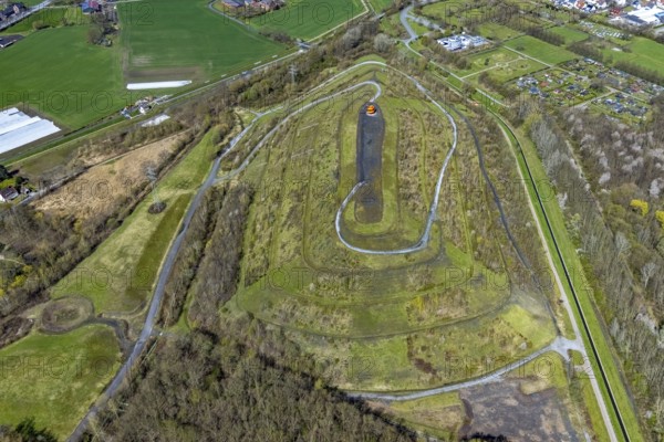 Aerial view, Humbert spoil tip with spoil tip sign, Herringen, Hamm, Ruhr area, North Rhine-Westphalia, Germany, spoil tip, DE, Europe, spoil tip, Humbert spoil tip, Kissinger Höhe 2, aerial view, aerial photography, aerial photography, overview, bird's-eye view, overview