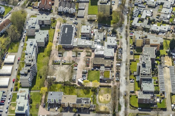 Aerial view, Pelkumer Platz, Pelkum, Hamm, Ruhr area, North Rhine-Westphalia, Germany, DE, Europe, property tax, real estate, aerial view, aerial photography, aerial photography, square, overview, bird's-eye view, residential complex, living and life, residential area, residential buildings, birds-eyes view, overview