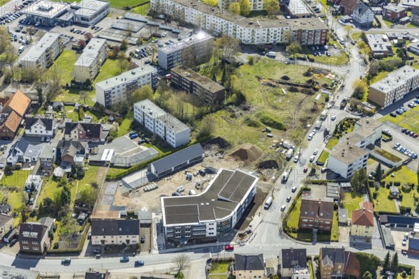 Aerial view, construction area Waldenburger Straße, Herringen, Hamm, Ruhr area, North Rhine-Westphalia, Germany, construction work, construction, construction area, construction site, building plots, construction project, construction site, DE, development, Europe, property tax, real estate, capacity requirements, aerial photograph, aerial photography, aerial photography, new construction, overview, bird's-eye view, growth, becoming and growing, residential complex, living and living, residential area, residential buildings, residential neighbourhood, residential estate, birds-eyes view, overview