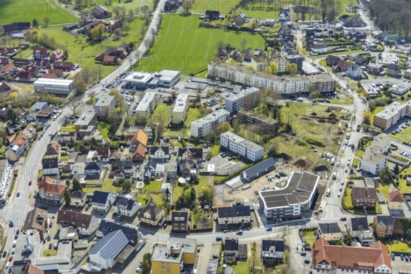 Aerial view, construction area Waldenburger Straße, Herringen, Hamm, Ruhr area, North Rhine-Westphalia, Germany, construction work, construction, construction area, construction site, building plots, construction project, construction site, DE, development, Europe, property tax, real estate, capacity requirements, aerial photograph, aerial photography, aerial photography, new construction, overview, bird's-eye view, growth, becoming and growing, residential complex, living and living, residential area, residential buildings, residential neighbourhood, residential estate, birds-eyes view, overview