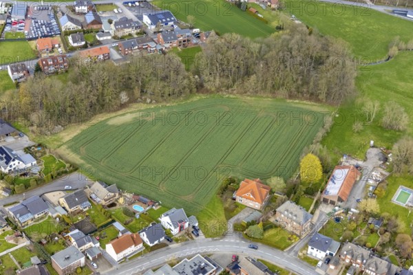 Aerial view, construction area In der Gehr, Enniger Weg, Ahlener Straße and Nortbeck, Nördliche Gehr, Heessen, Hamm, Ruhr area, North Rhine-Westphalia, Germany, construction area, building site, building plots, construction project, DE, Europe, aerial view, aerial photography, aerial photography, overview, bird's-eye view, overview