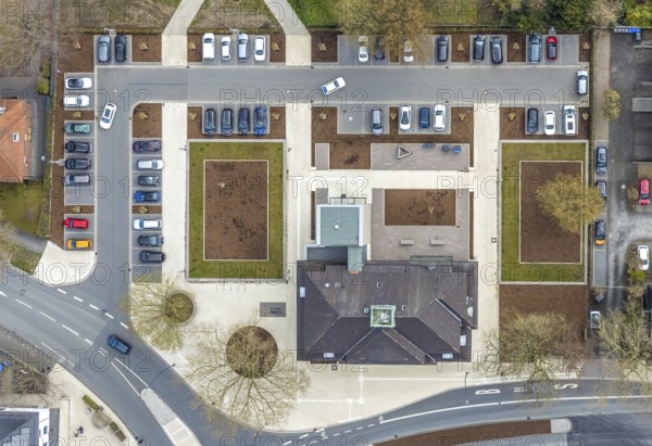Aerial view, Bürgeramt Amtsstraße in Heessen, Hamm, Ruhr area, North Rhine-Westphalia, Germany, DE, Europe, shapes and colours, aerial view, aerial photography, aerial photography, overview, bird's eye view, birds-eyes view, overview