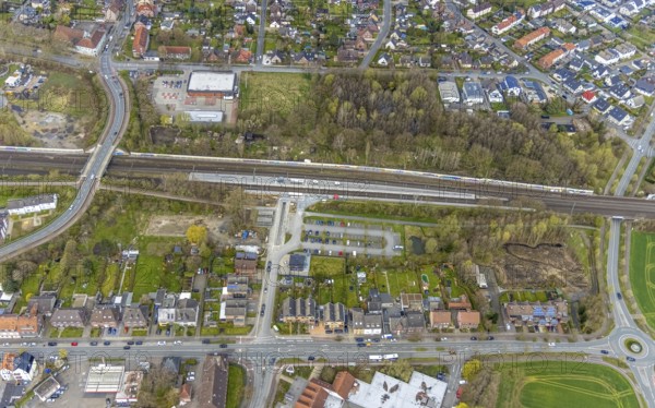Aerial view, Heessen station, Heessen, Hamm, Ruhr area, North Rhine-Westphalia, Germany, railway station, DE, Deutsche Bahn AG, Europe, main station, aerial view, aerial photography, aerial photography, overview, bird's-eye view, overview