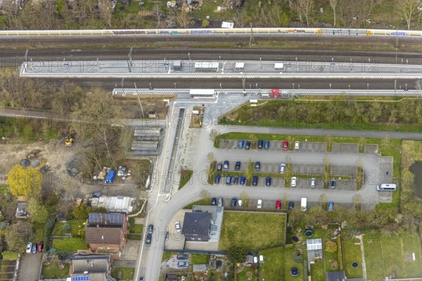 Aerial view, Heessen station, Heessen, Hamm, Ruhr area, North Rhine-Westphalia, Germany, railway station, DE, Deutsche Bahn AG, Europe, main station, aerial view, aerial photography, aerial photography, overview, bird's-eye view, overview