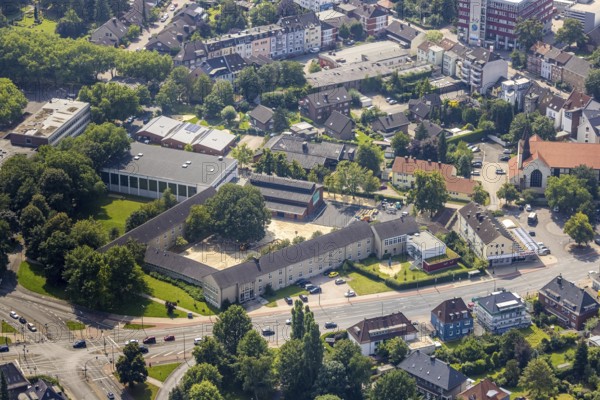 Aerial view, Bodelschwinghschule and sports hall Am Beisenkamp in Mitte, Hamm, Ruhr area, North Rhine-Westphalia, Germany, education, educational institution, DE, Europe, educational institute, aerial view, aerial photography, aerial photography, school, overview, bird's-eye view, overview