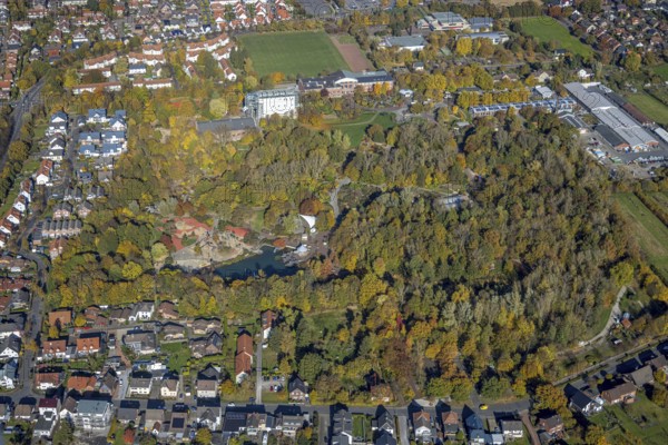 Aerial view, Maximilianpark in the district Uentrop in Hamm, Ruhr area, North Rhine-Westphalia, Germany, DE, Europe, leisure centre, leisure area, leisure park, glass elephant, Hamm, aerial view, aerial photography, aerial photography, MaxiPark, overview, bird's eye view, landmark, birds-eyes view, overview