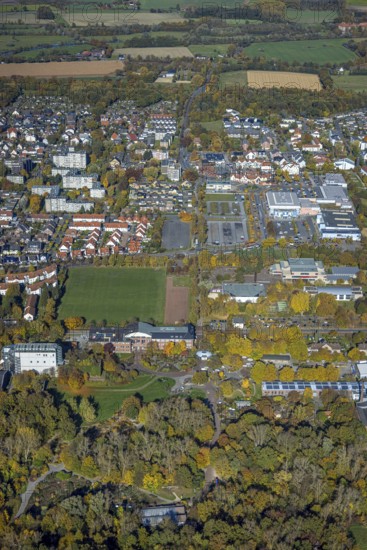 Aerial view, Maximilianpark and district Werries in the district Uentrop in Hamm, Ruhr area, North Rhine-Westphalia, Germany, DE, Europe, leisure centre, leisure area, leisure park, Hamm, aerial view, aerial photography, aerial photography, MaxiPark, overview, bird's eye view, birds-eyes view, overview