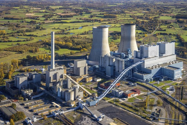 Aerial view, RWE power station Westfalen in the district Uentrop in Hamm, Ruhr area, North Rhine-Westphalia, Germany, DE, Europe, Hamm, power station, power station plant, aerial view, aerial photography, aerial photography, overview, bird's-eye view, overview